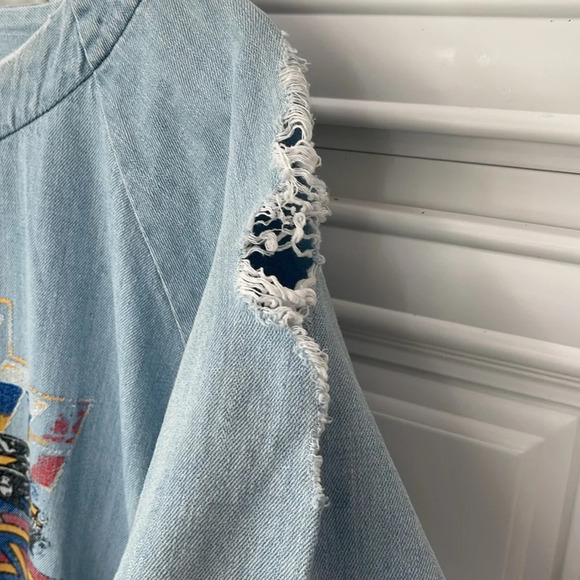 Zen Blue Light Wash denim mini dress tunic oversized shirt Chevy sz One Size - Picture 7 of 16